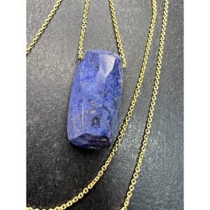Dumortierite Pendant Necklace 23” Gold Over 925 Italy Adjustable